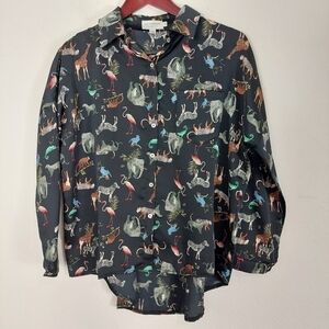 LILI SIDONIO Molly Bracken Safari Animal Print Polyester Black Blouse Jacket XS.